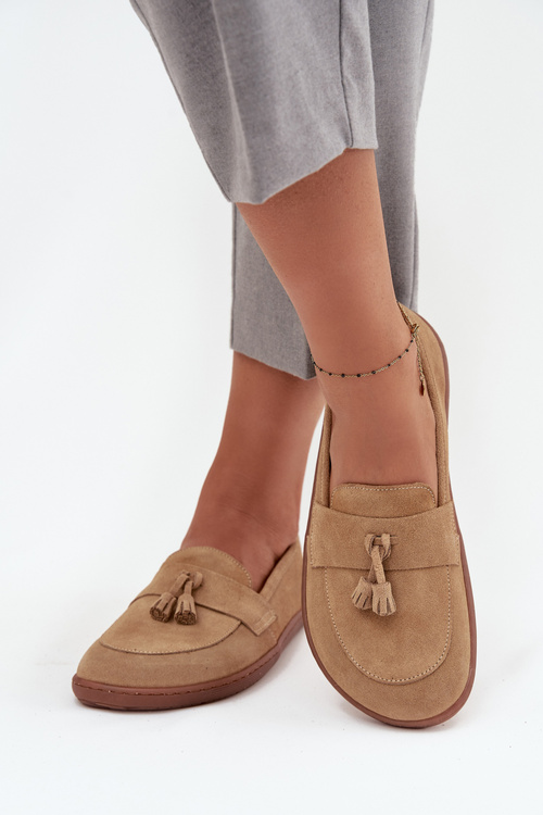 Leather Suede Barefoot Loafers Zazoo 322 Beige