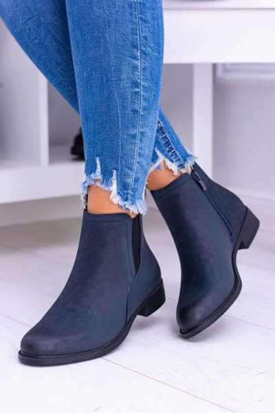 Sergio Leone Navy Blue Nubuck Stiletto Boots Flat Heel Vuko
