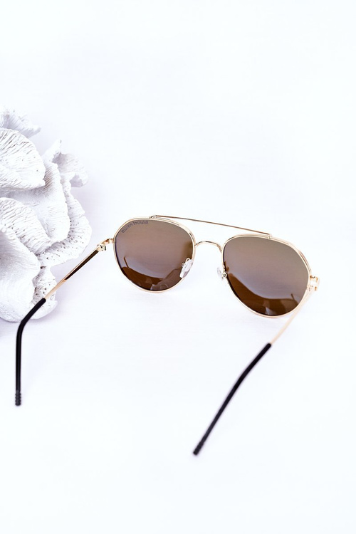 Gold Polarized Aviator Sunglasses With Blue Lenses