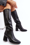 Women's Knee High Boots with Stiletto Heel Snake Pattern Black Ceriona