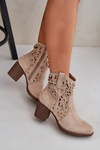 Perforated Ankle Boots On Block Heels Beige Nurissa