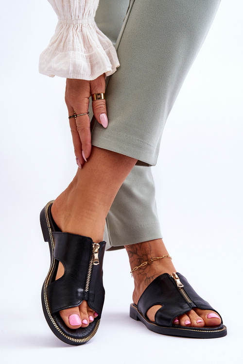 Klapki Damskie Ozdobny Zamek Czarne Lemar Clarence