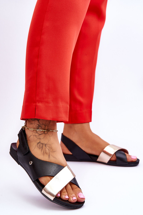 Zazoo 40141 Leather Sandals with Velcro Black-Gold