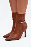 Women's heeled ankle boots with strap and gold element insulated Camel Bellisse