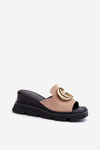 Ladies Slippers Made Of Eco Suede On Wedge And Platform With Golden Decoration Vinceza 58295 Beige