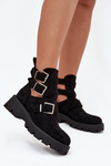 Women's ankle boots with straps and silver clips Black Helisse