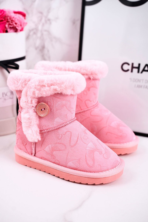 Children's Snow Boots With Fur And Button Pink Kawai