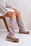 Women's Suede Knee High Boots Lewski 3615 Cappuccino