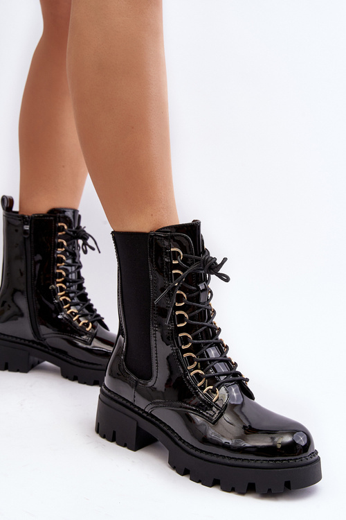 Lacquered Women's Work Boots Black Charmea