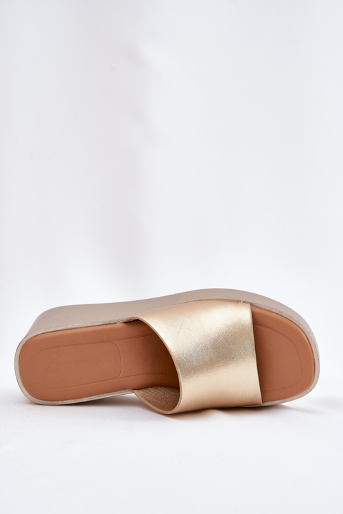 Womens wedge sandals eco leather gold Obenae