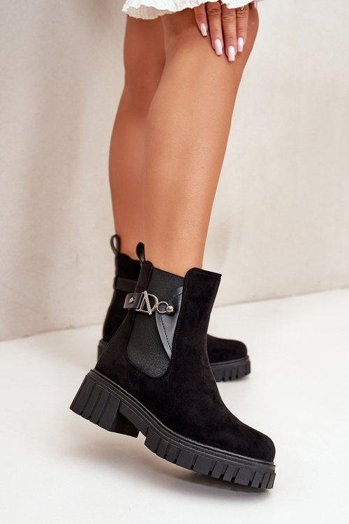 Warm Women's Boots With Golden Detail Eco Suede Black Bervena