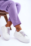 Sneakersy Modne Damskie Platforma Biało-Fioletowe Claribel