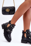 Women's Trapper Boots with Pearls Black Klarisa