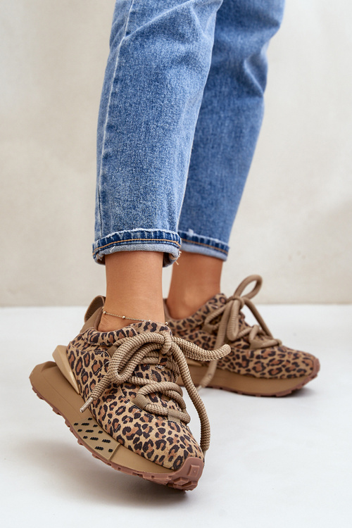 Damskie Zamszowe Sneakersy Grube Sznurowanie Platforma Panterka Brązowe Artiker 55C0135