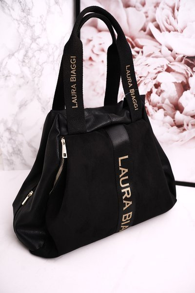 Shopper Shoulder Bag LAURA BIAGGI Leather/Suede Black