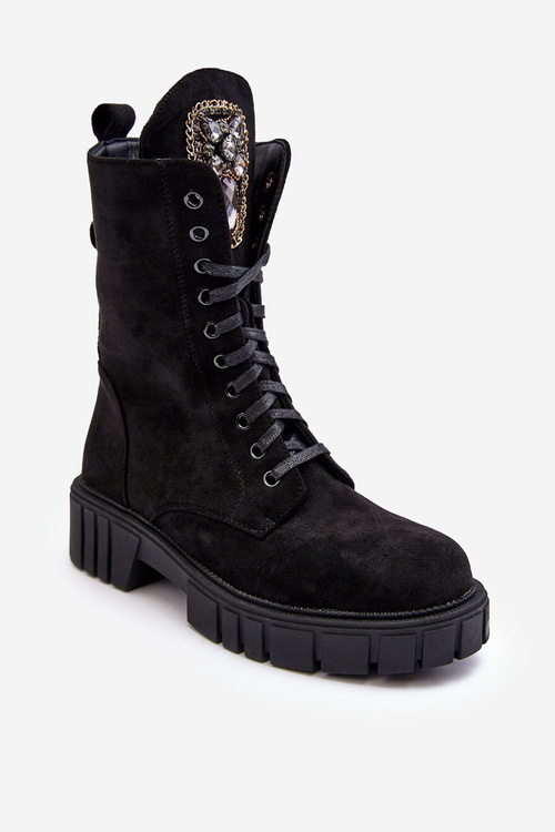 Leather Ankle Boots with Jewellery Embellishment Black Marx 