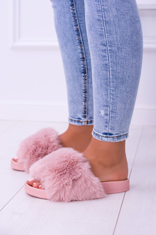 Lu Boo Women's Fur Flip Flops Pink Fur XXL