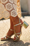 Women's High Heel Sandals in Gold Faux Leather Lyana