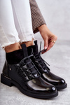 Lacquered Warm Laced Boots Black Cathrine