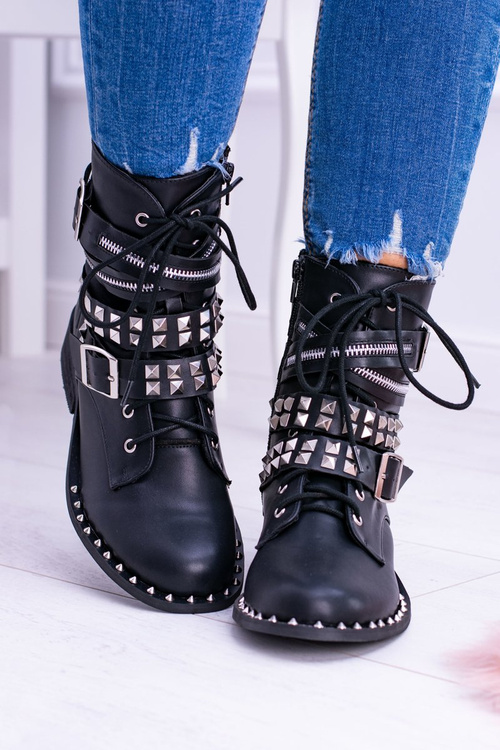 Lu Boo Black Boots with Studs Buckle Lock