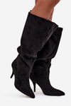 Slip-on Women's Boots with Heel Made of Eco Suede Black Noretta
