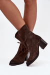 Leather Suede Women's Ankle Boots on Heel Zazoo 1151 Chocolate