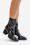 Botki Damskie Lakierowane Obcas Słupek Ozdoba Czarne D&A MR880-019 