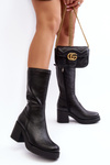Women's Leather Boots on Massive Heel Black Lemar Odennia