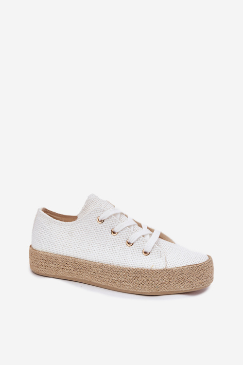 Women's Platform Sneakers With Weaving White Princa