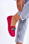 Women's Suede Loafers With Crystals Fuchsia Lucille