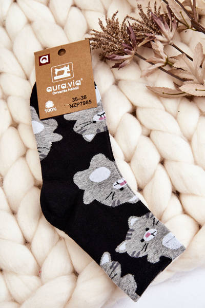 Women's Funny Socks Animal Pattern Cats Black