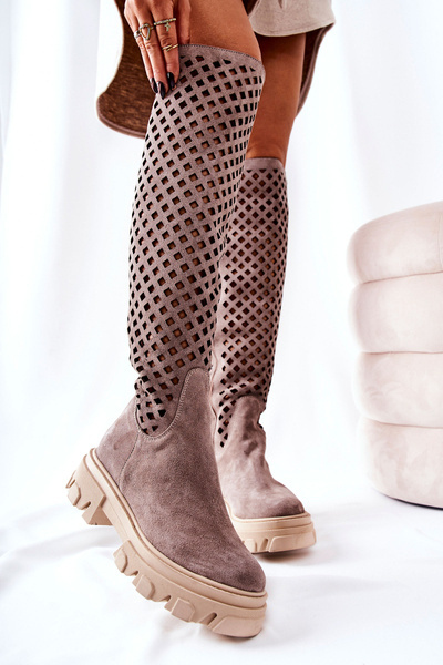 Suede openwork boots Light brown Kallede