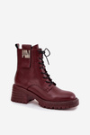 Leather Women's Work Boots on Block Heel with Decorative Detail Artiker 57C0211 Bordeaux