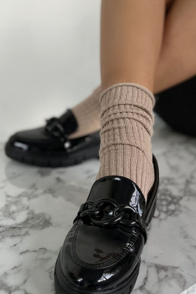 Damskie Skarpetki Bezuciskowe W Prążek z Lurexem Beżowe