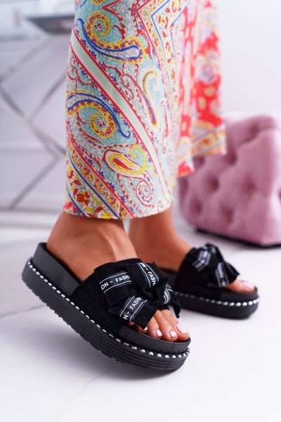 Women's Flip Flops Contoured Insole With Bowtie Black Vrenya