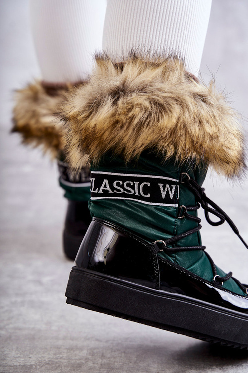 Women's Lace-up Snow Boots Green Santero