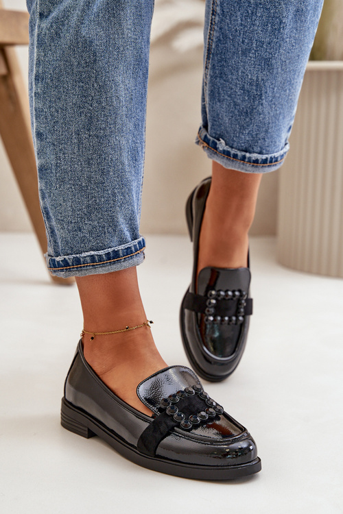 Mokasyny Damskie Lakierowane Ozdoba Vinceza 58389 Czarne