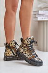 Leather Flat Lace-Up Ankle Boots Maciejka 06158-25 Gold