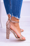 Lu Boo Rose Gold Brocade Women's Futurism Stiletto Sandals