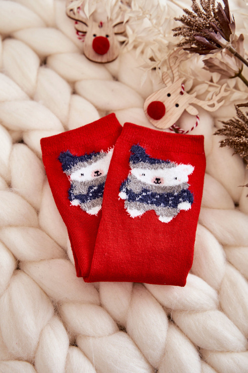 Youth Smooth Socks With A Teddy Bear Red 