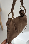 Leather Suede Bag With Decorative Lacing Dark Beige Janelis