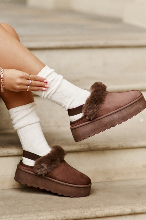 Women's Slippers On Platform With Fur Brown Linaris