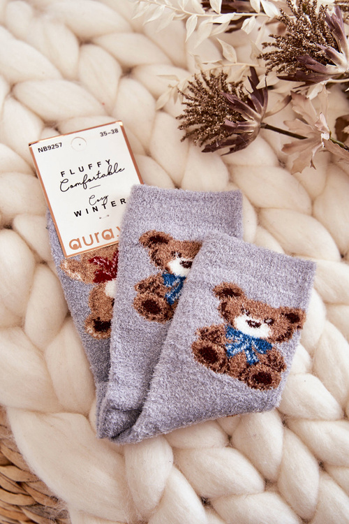 Women's Soft Warm Socks Teddy Bears Grey