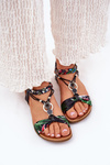 Flat Women's Sandals With Woven Strap And Decoration Black Artiker 56C1318