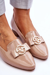 Patent Low Heel Loafers Beige Asselia