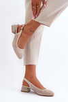 Beige Block Heel Court Shoes by Gemifa