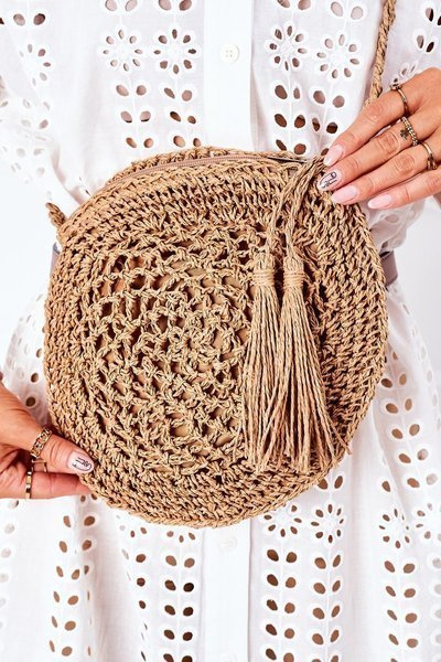 Pleciona Okrągła Torebka Boho BRUNO ROSSI Camel