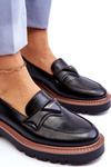 Leather Women's Loafers On The Platform With Decoration Black Jonett