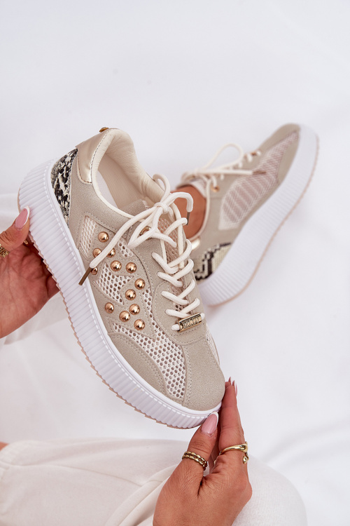 Women's Sports Shoes With Mesh And Studs Beige Ogalda