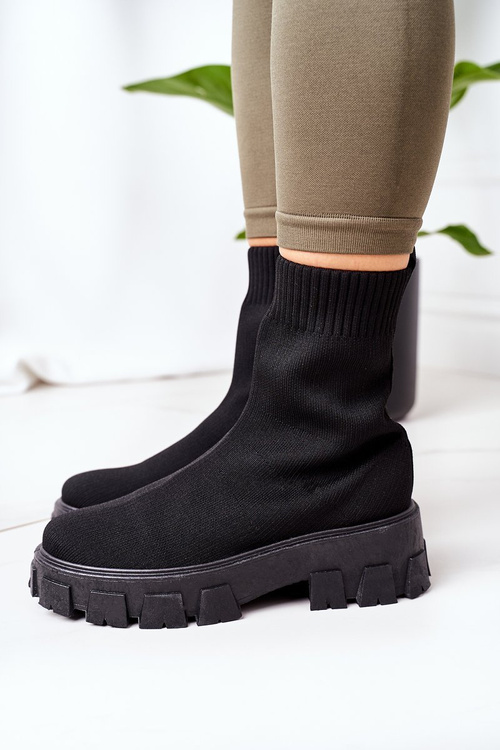 Elastic Fabric Boots On The Platform Black Inspiration